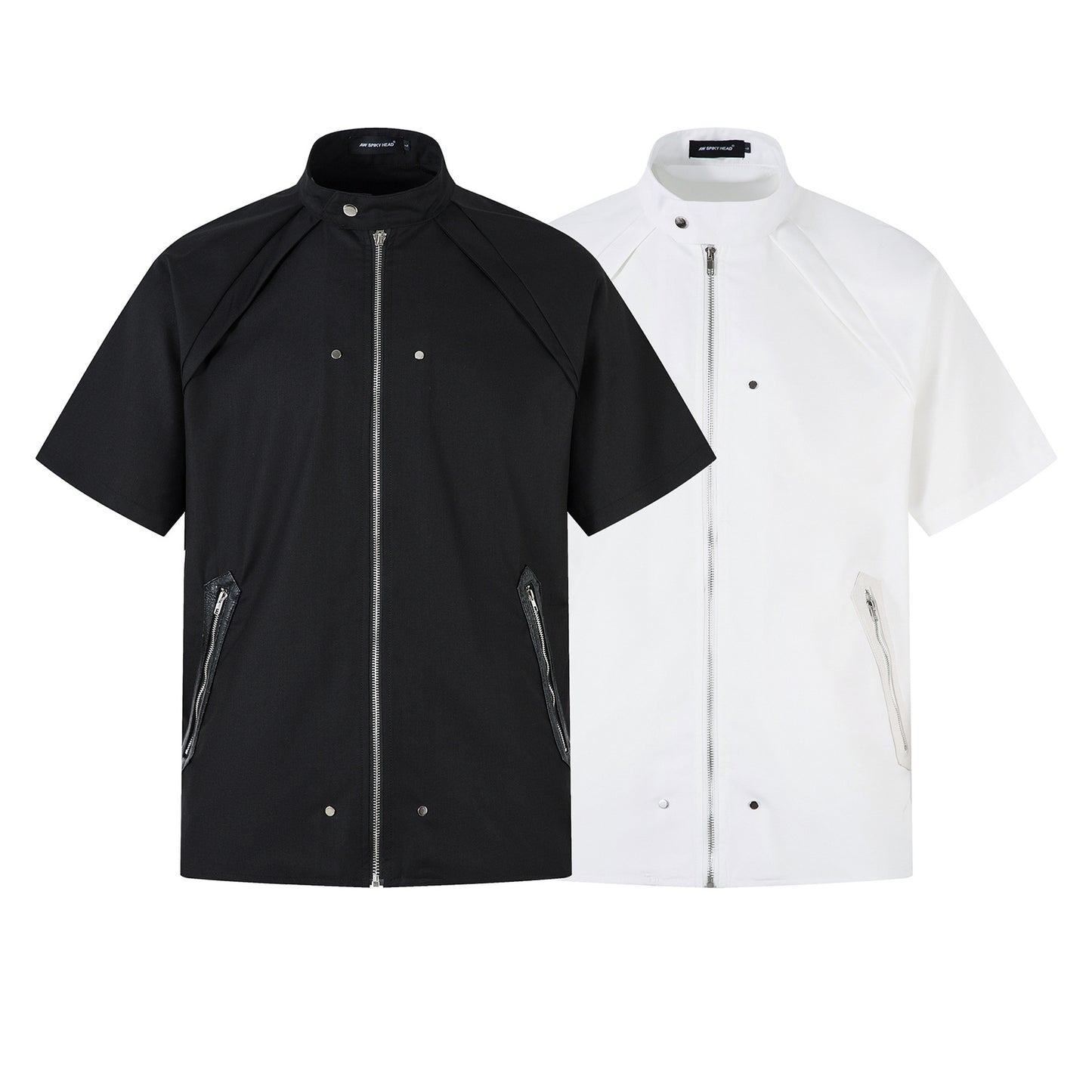 Stand Neck Zipper Structured Short Sleeve Shirt Jacket WN26873