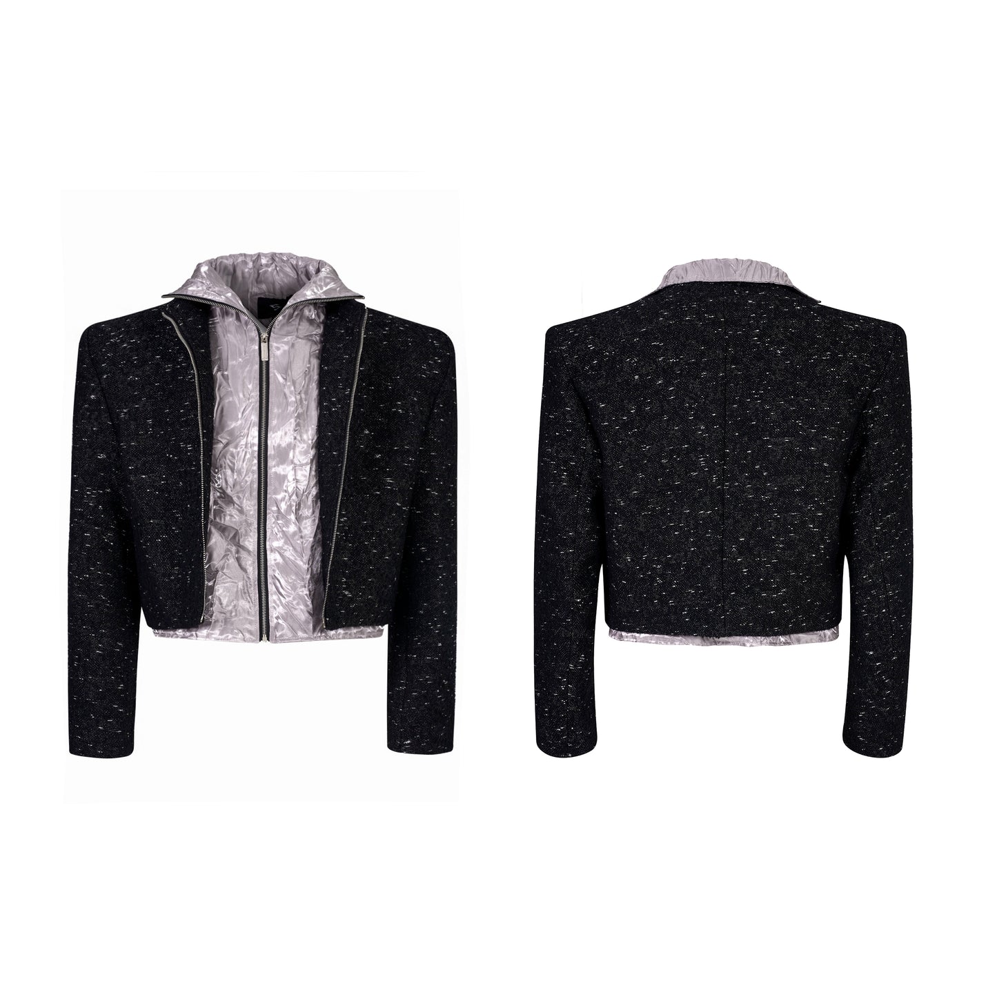 Fake Layered Stand Neck Short Jacket WN21763