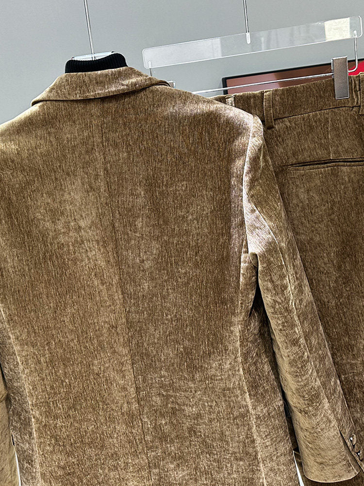 Corduroy Tailored Jacket & Wide-Leg Straight Trousers Setup WN23958