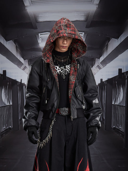 Reversible Hooded Zipper Short Jacket WN22798