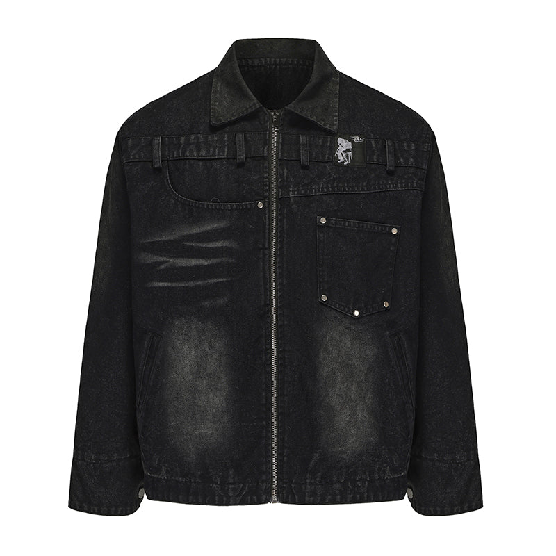Washed Denim Zipper Short Jacket WN15838