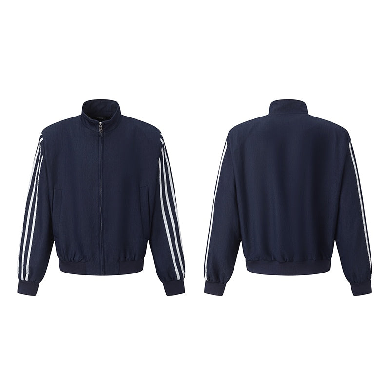 Five-Stripe Stand-Neck Short Zipper Jacket WN15431