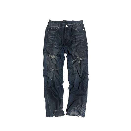 Whisker Wrinkle Damage Straight Denim Jeans WN27068