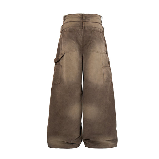 Washed Panel Wide Leg Cargo Pants WN23591