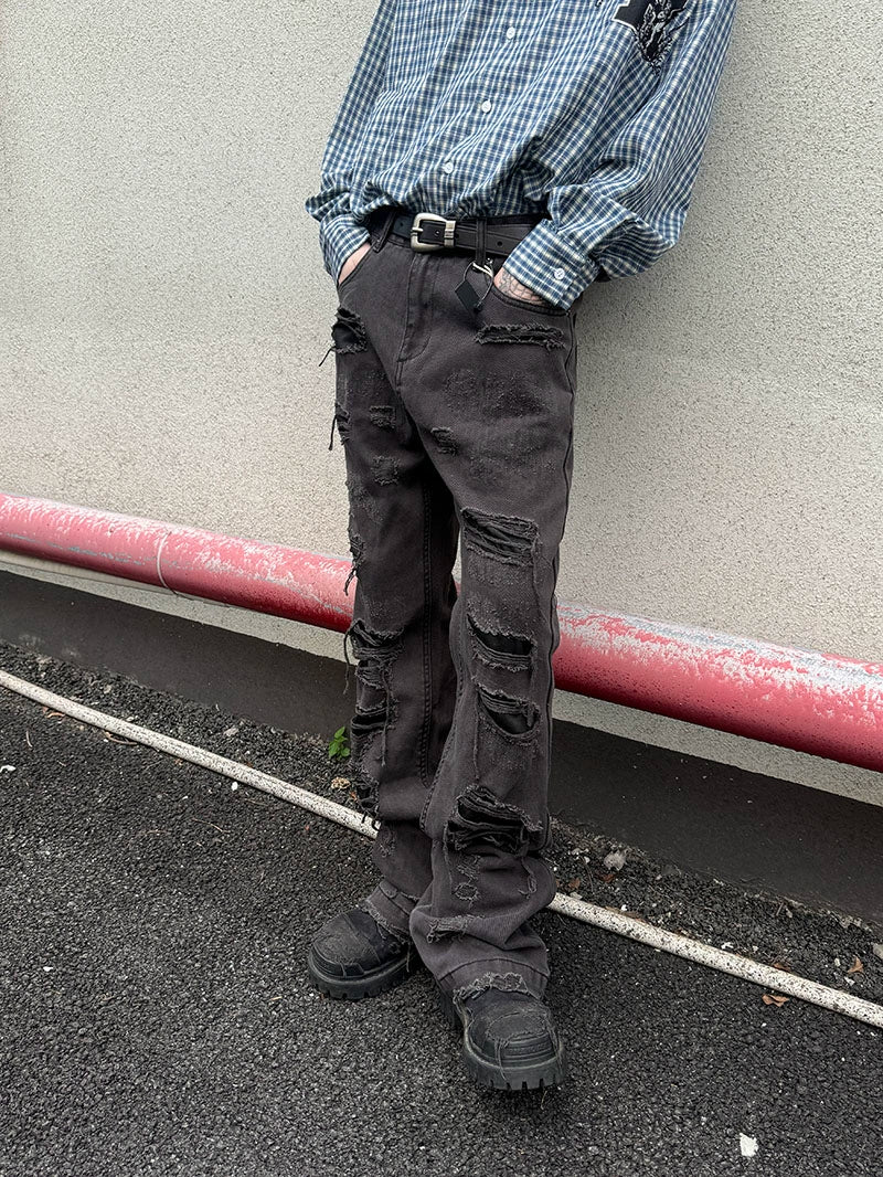 Embroidery Patch Damage Dye Straight Denim Jeans WN21161