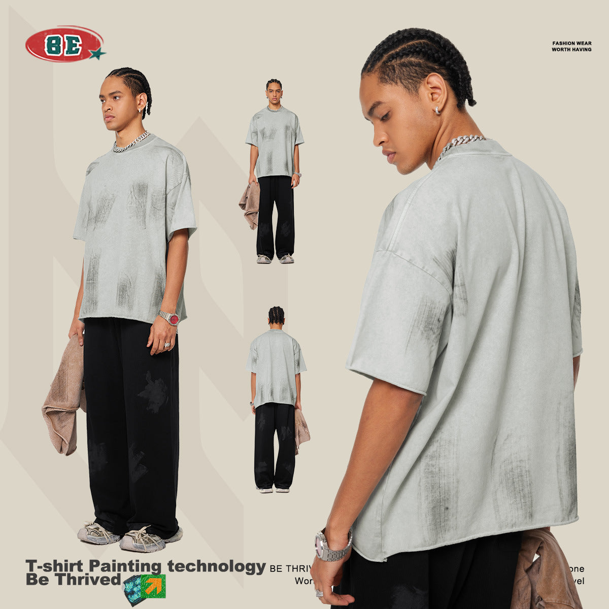 Washed Damage Oversize Short-sleeve T-shirt WN6431