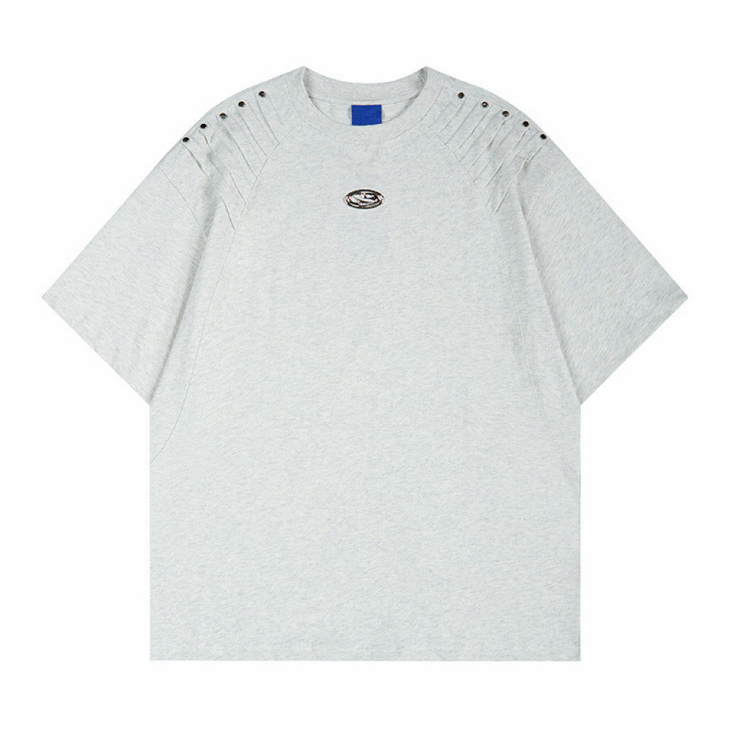 Metal Rivet Pleats Oversize Short Sleeve T-Shirt WN24410