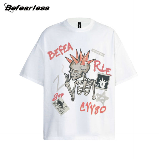 Skeleton Letter Print Short Sleeve T-Shirt WN26204