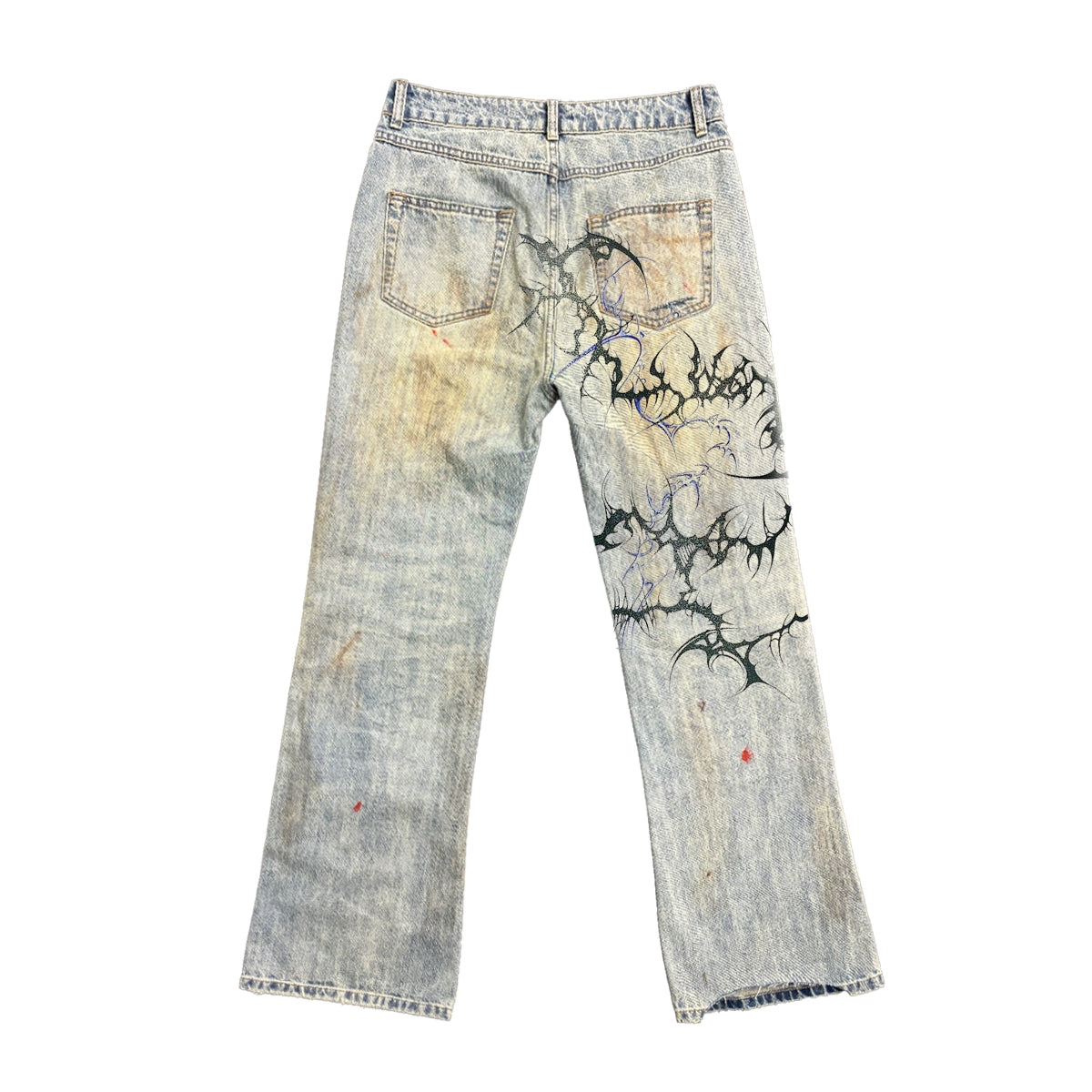 Washed Graphic Design Wide Leg Denim Jeans WN16834