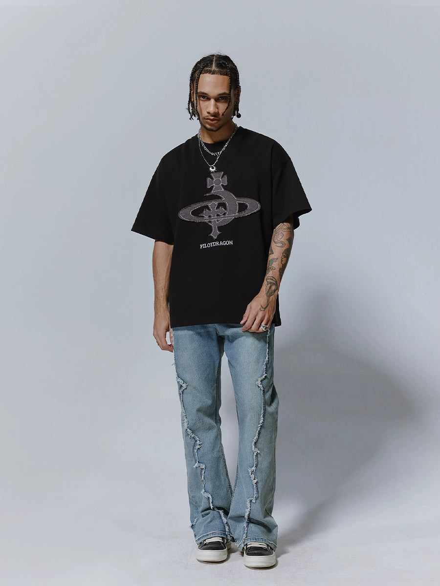 Embroidery Patch Design Oversize Short Sleeve T-Shirt WN17489