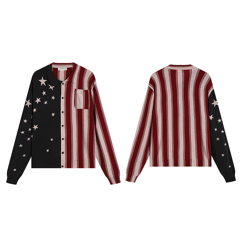Flag Star Stripe Polo Knit Cardigan WN17025