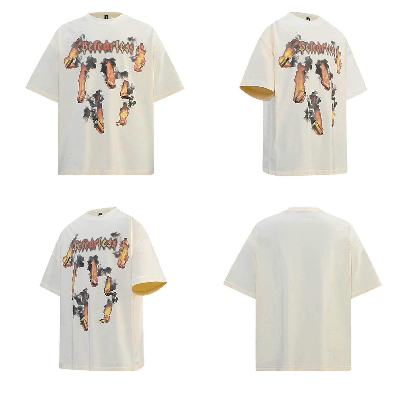 Washed Flame Bullet Graphic Oversize Short Sleeve T-Shirt WN26229