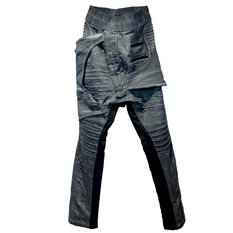 Skirt-Paneled Drop-Crotch Tapered Washed Pants WN13851