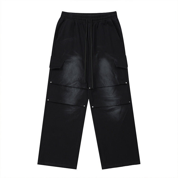 Drawstring Waist Ruched-Knee Wide-Leg Cargo Pants WN12511