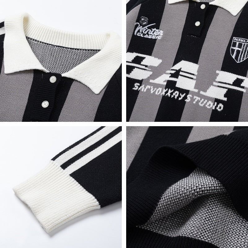 Colorblock Striped Collared Oversize Knit Sweater WN11452