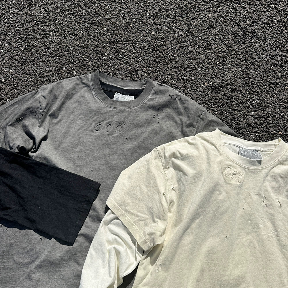 Fake Layered Damage Oversize Long Sleeve T-Shirt WN16694