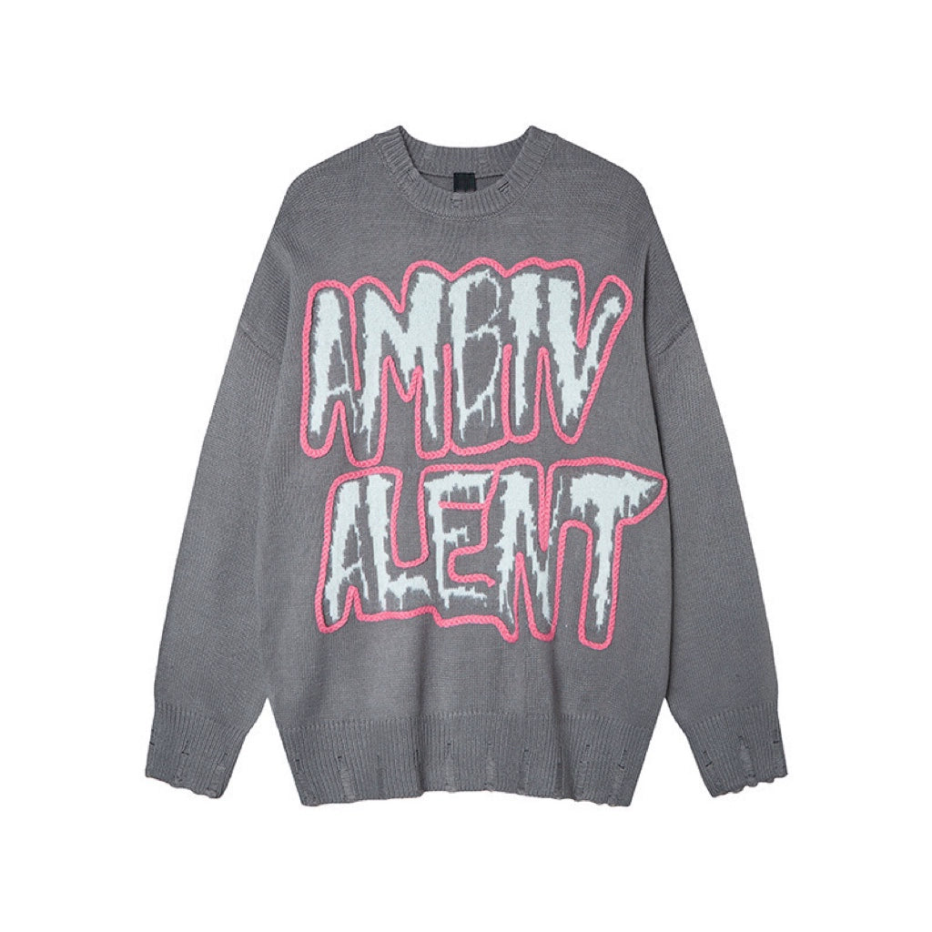 Letter Embroidery Oversize Knit Sweater WN21044
