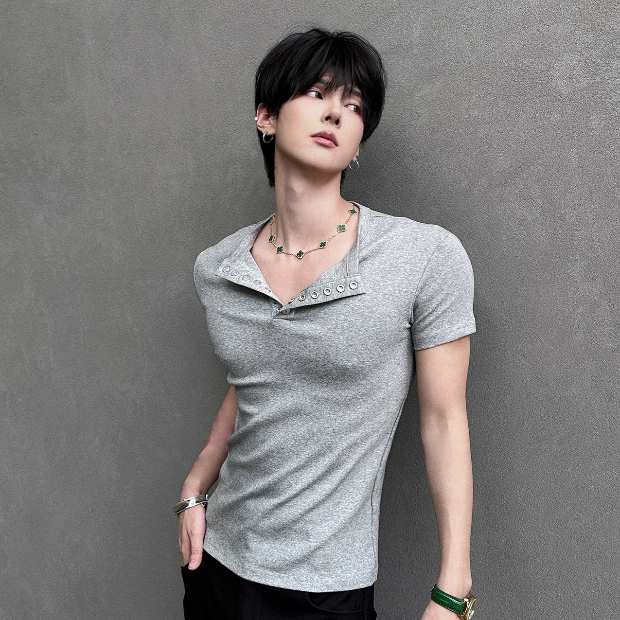 Button Rib Short Sleeve T-Shirt WN25041