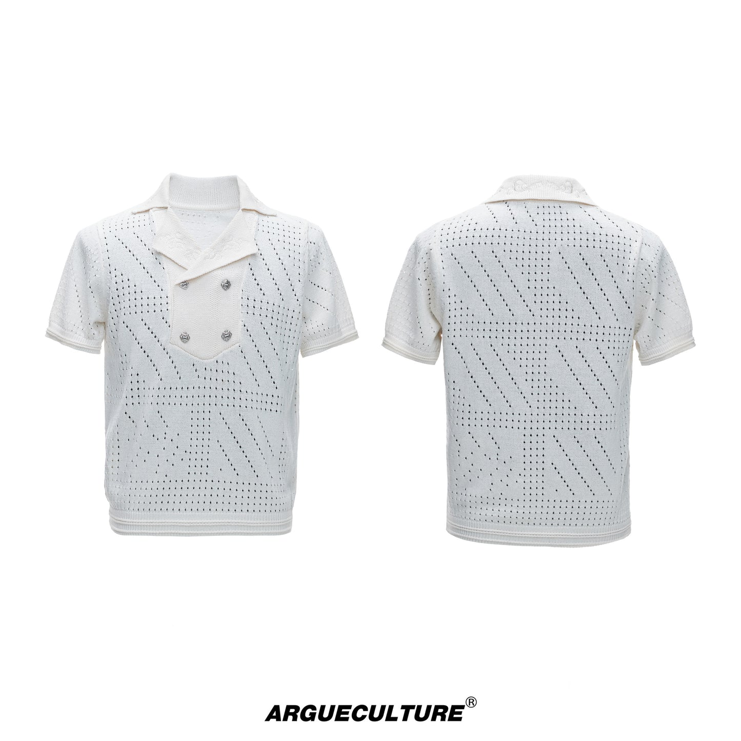 Openwork Embroidery Short Sleeve Summer Knit Shirt WN27017