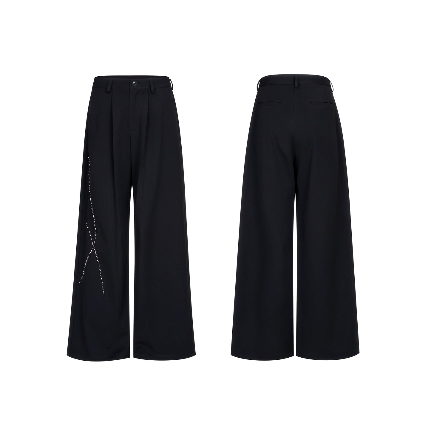 Collarless Shoulder-Pad Rhinestone Tailored Jacket & Rhinestone Trousers Setup WN20924