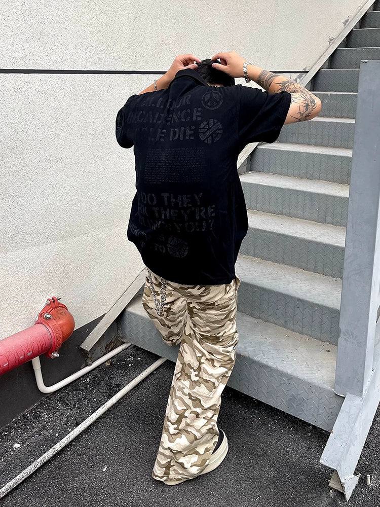 Letter Print Oversize Short Sleeve Polo Shirt WN18834