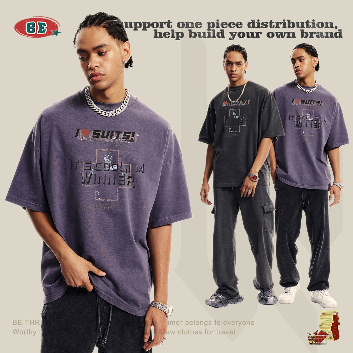 Washed Print Oversize Short-sleeve T-shirt WN6422