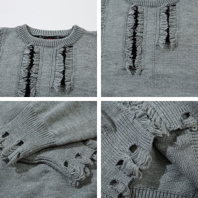 Oversize Frayed Hem Damage Knit Sweater WN11450