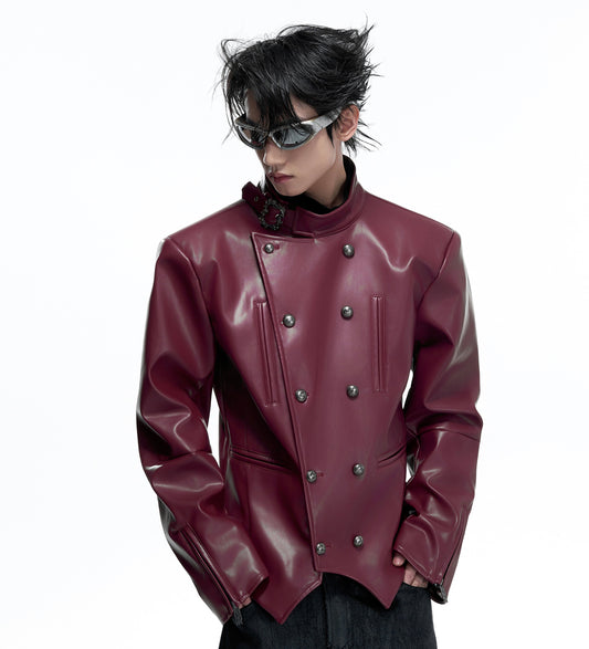 Button Double-Breasted PU Leather Jacket WN23553