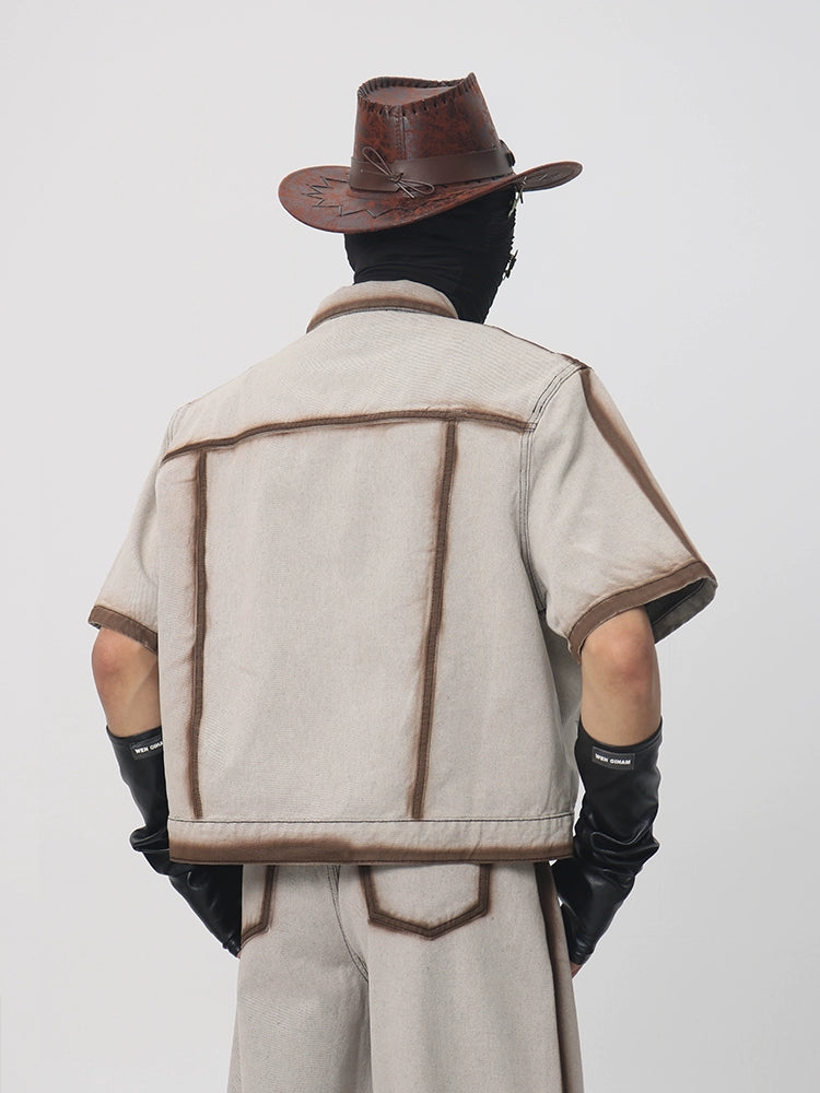 Spray Paint Short Sleeve Denim Jacket & Denim Jeans Setup WN18639