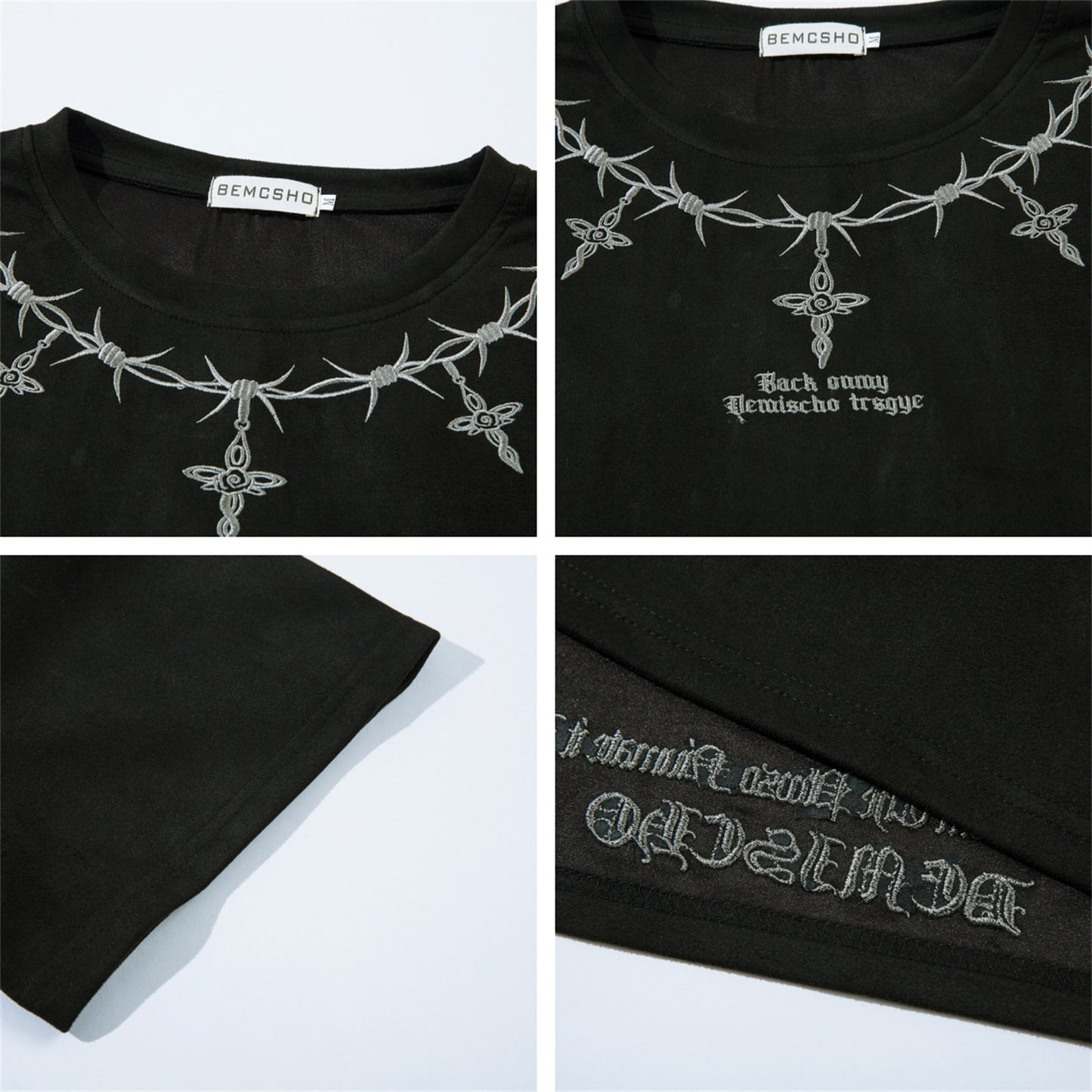 Thorn Embroidery Suede Oversize Short Sleeve T-Shirt WN16216