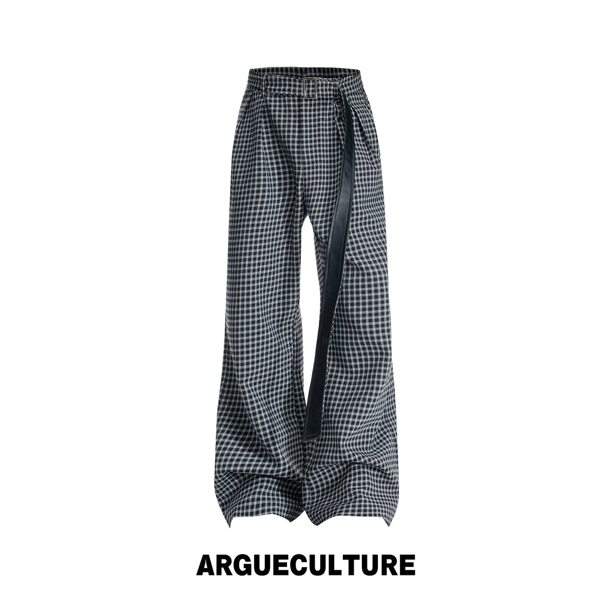 Plaid Pleats Adjustable Strap Wide Leg Trousers WN27047