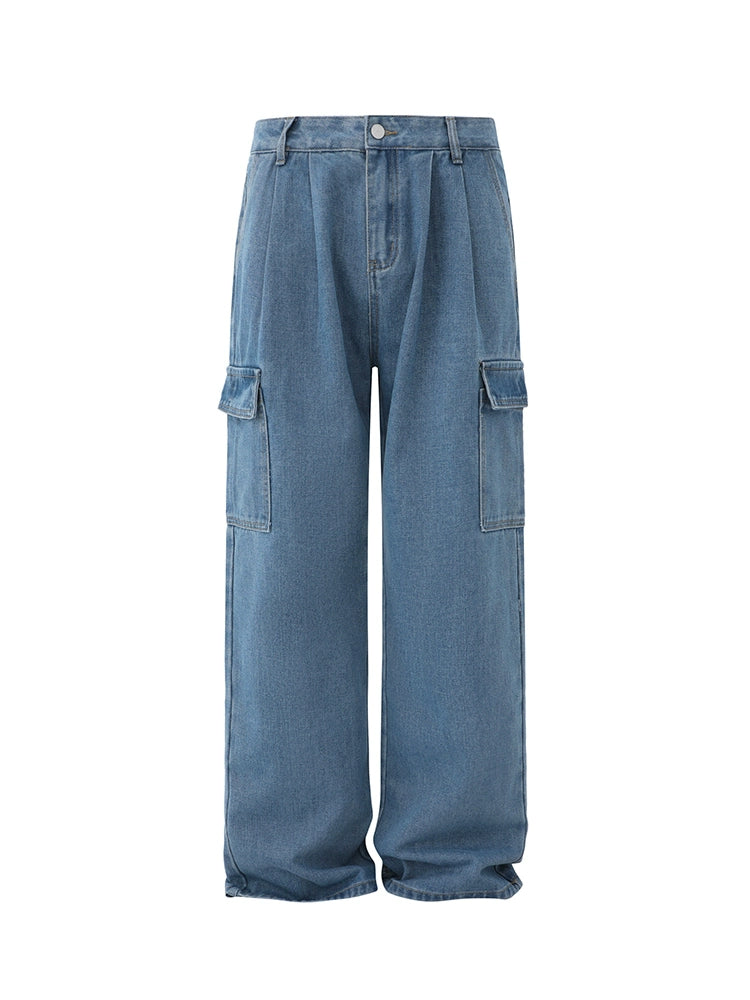 Utility Wide Leg Straight Cargo Denim Jeans WN20253