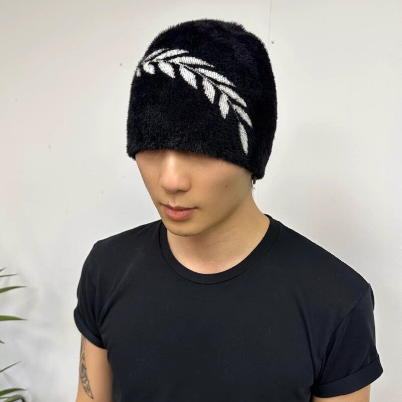 Fake Mink Wheat Ear Embroidery Knit Beanie WN26733