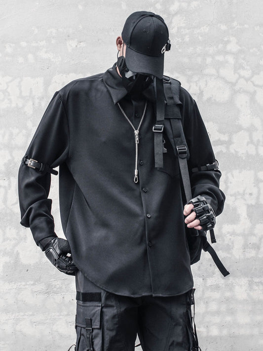 Metal Buckle Functional Long Sleeve Shirt WN22563