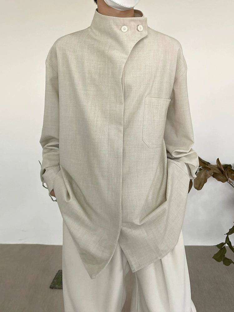 Minimalist French Standing-Collar Long Sleeve Shirt WN19955