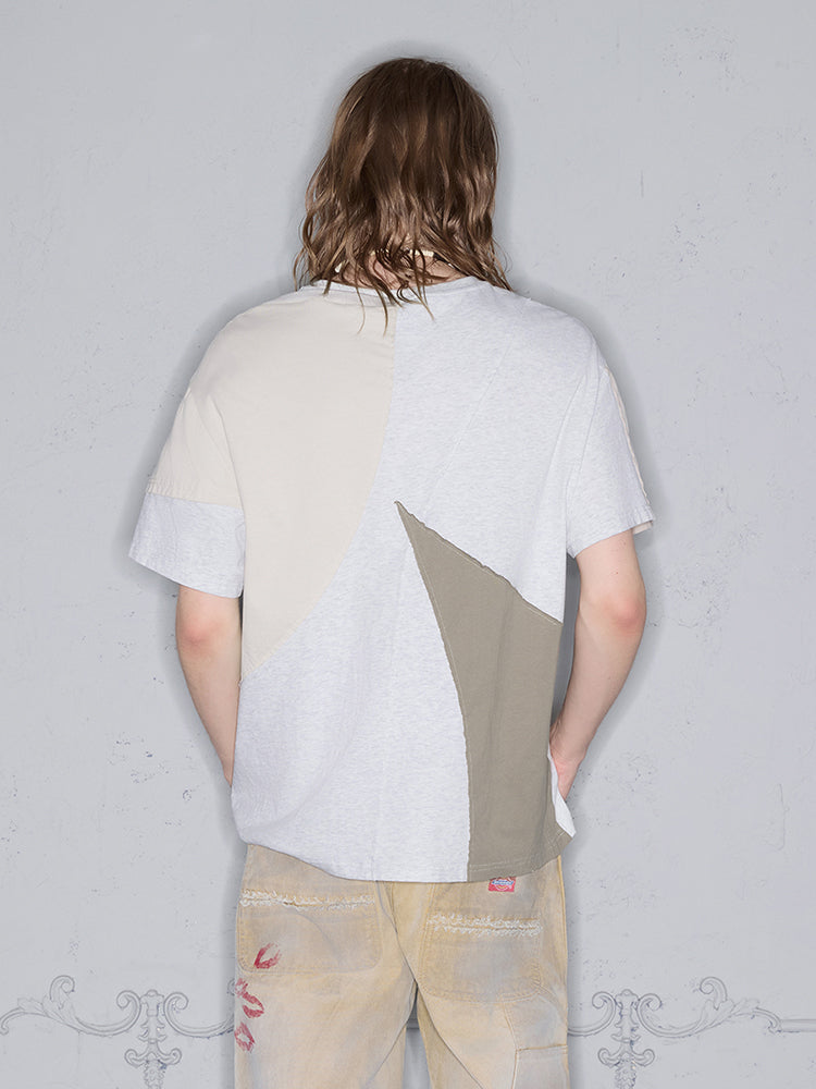 Geometric Patchwork Code Print Oversize Short Sleeve T-Shirt WN17977