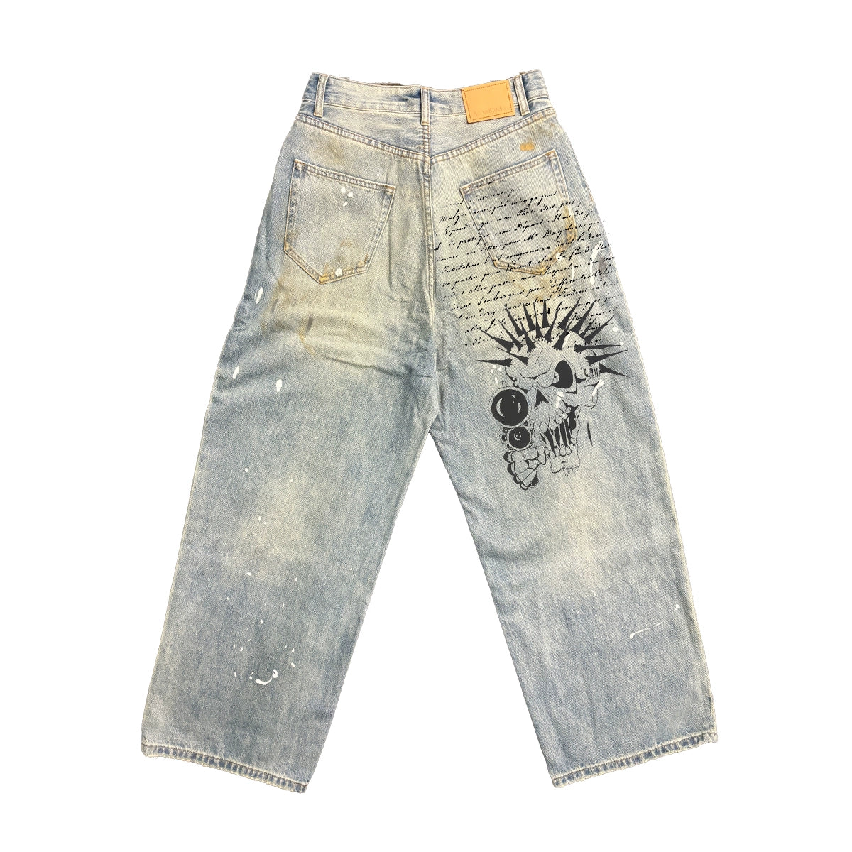 Spray Paint Handcrafted Wide Leg Denim Jeans WN16819