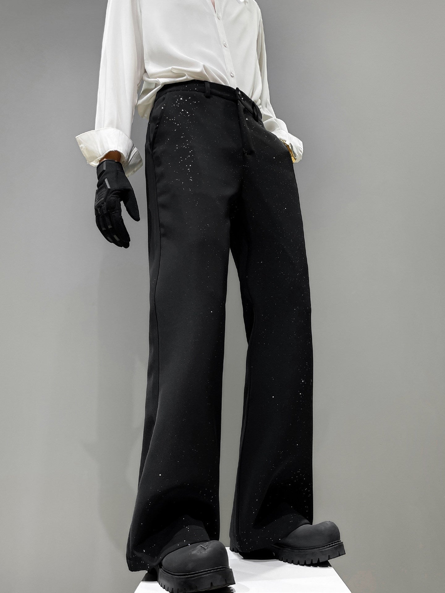 Foil Star Print High Waist Flare Trousers WN23876