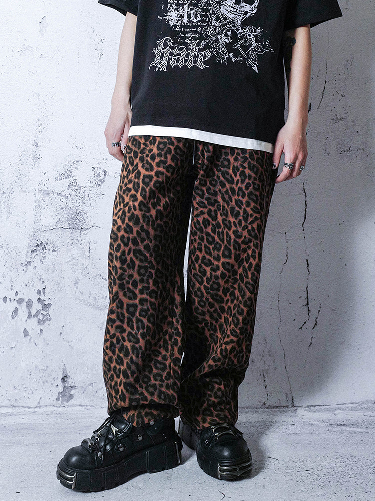 Leopard Elastic Waist Wide Leg Pants WN15991