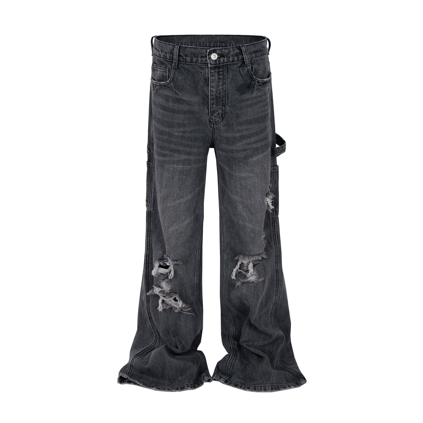 Whisker Rip Damage Stacked Flare Denim Jeans WN16949