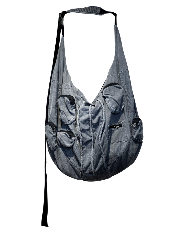 Washed Multi-Pocket Oversize Shoulder Bag WN13858