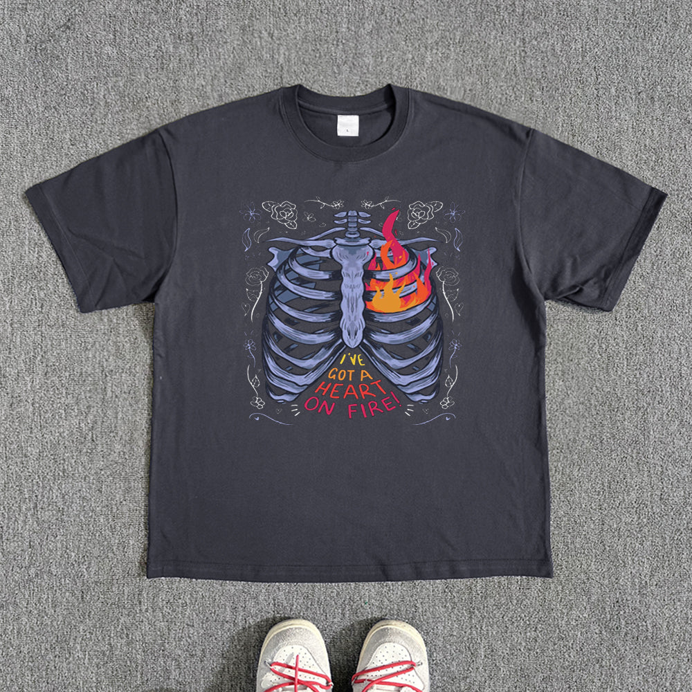 Heavyweight Skeleton Print Oversize Short Sleeve T-Shirt WN16479