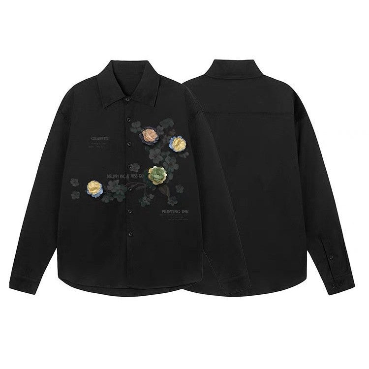 Three-Dimensional Floral Design Long Sleeve Shirt WN18549