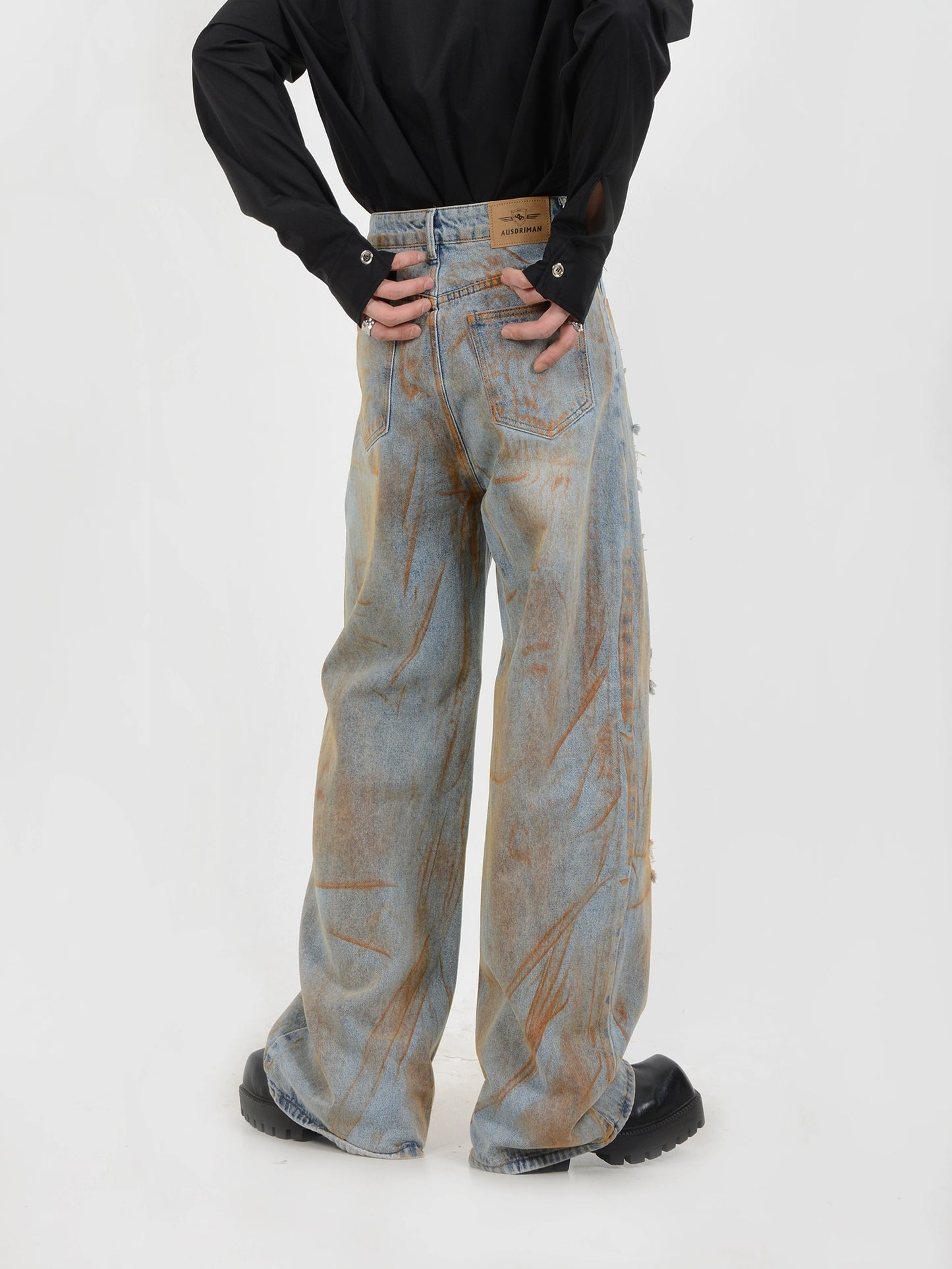 Damage Wide Leg Straight Denim Jeans WN5110