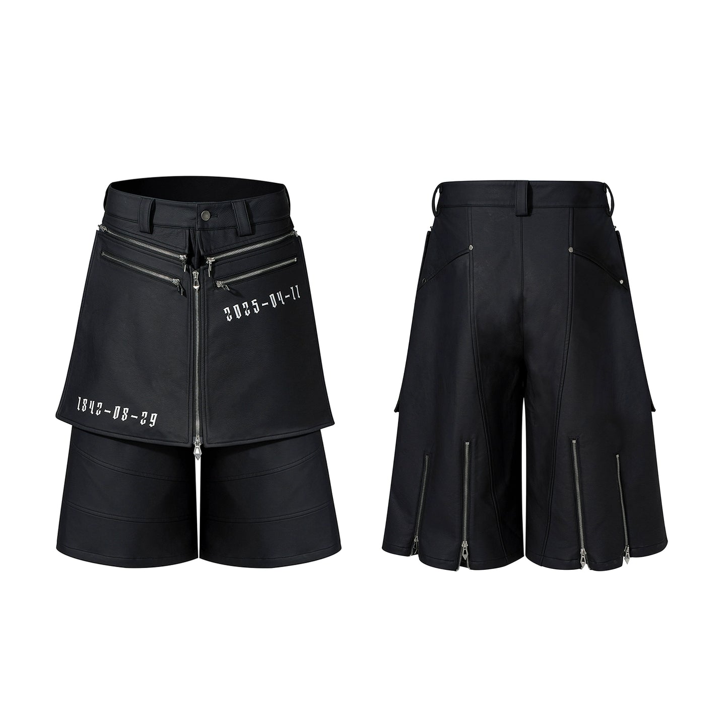 Fake Layered Deconstructed Metal Zipper PU Leather Half Pants WN18787