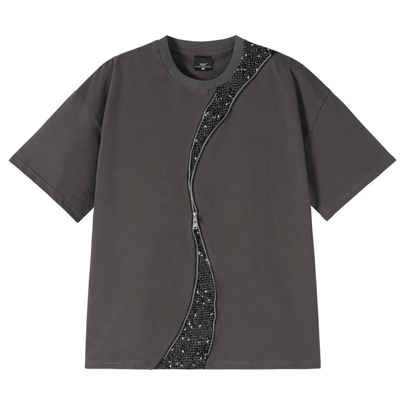 Zipper Deconstruction Patchwork Short Sleeve T-Shirt WN17532