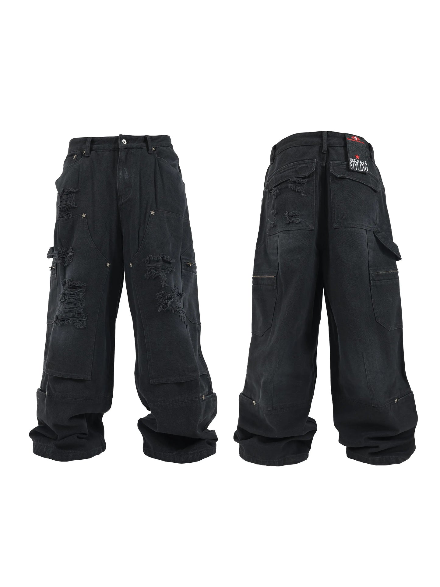 Damage Design Multi-Pocket Wide Leg Cargo Pants WN17240