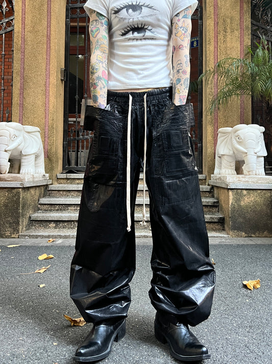 Glossy Drawstring Wide Leg Pants WN24035