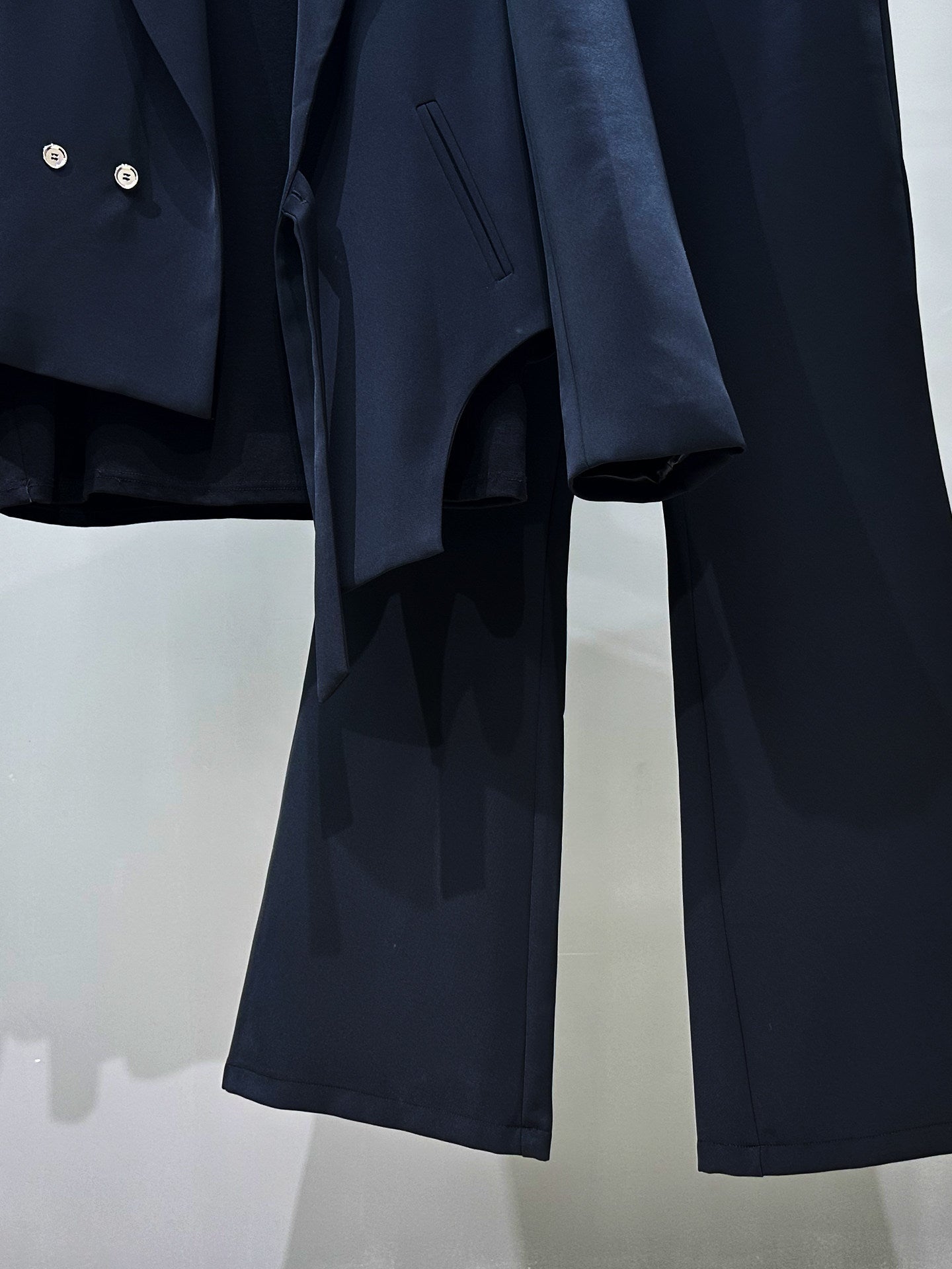 Asymmetric Short Shoulder-Pad Tailored Jacket & Flare Trousers Setup WN23848