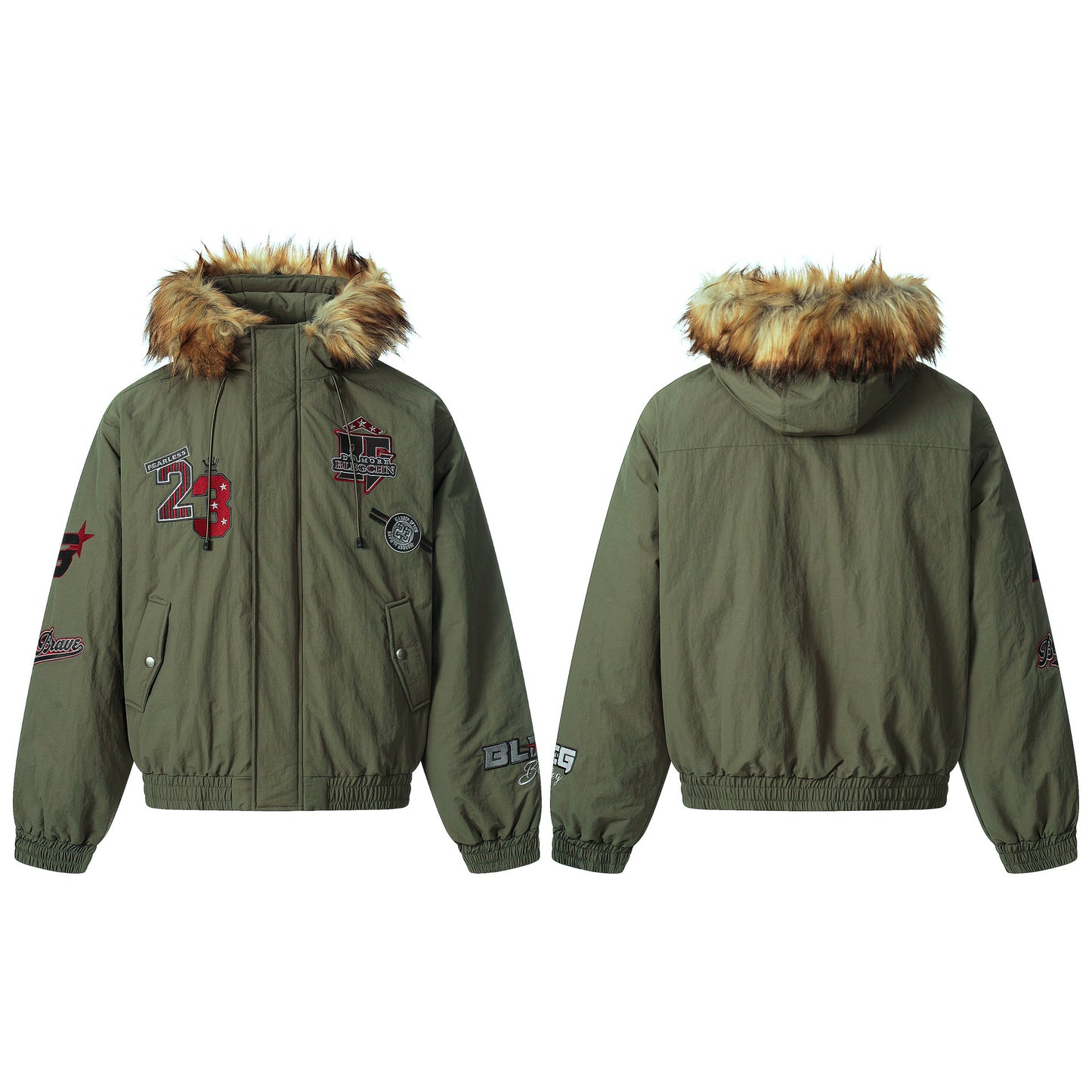 Fake Fur Hooded Embroidery Puffer Jacket WN21862